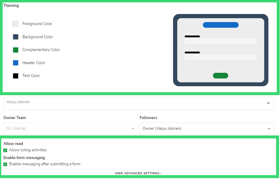 web form advance settings